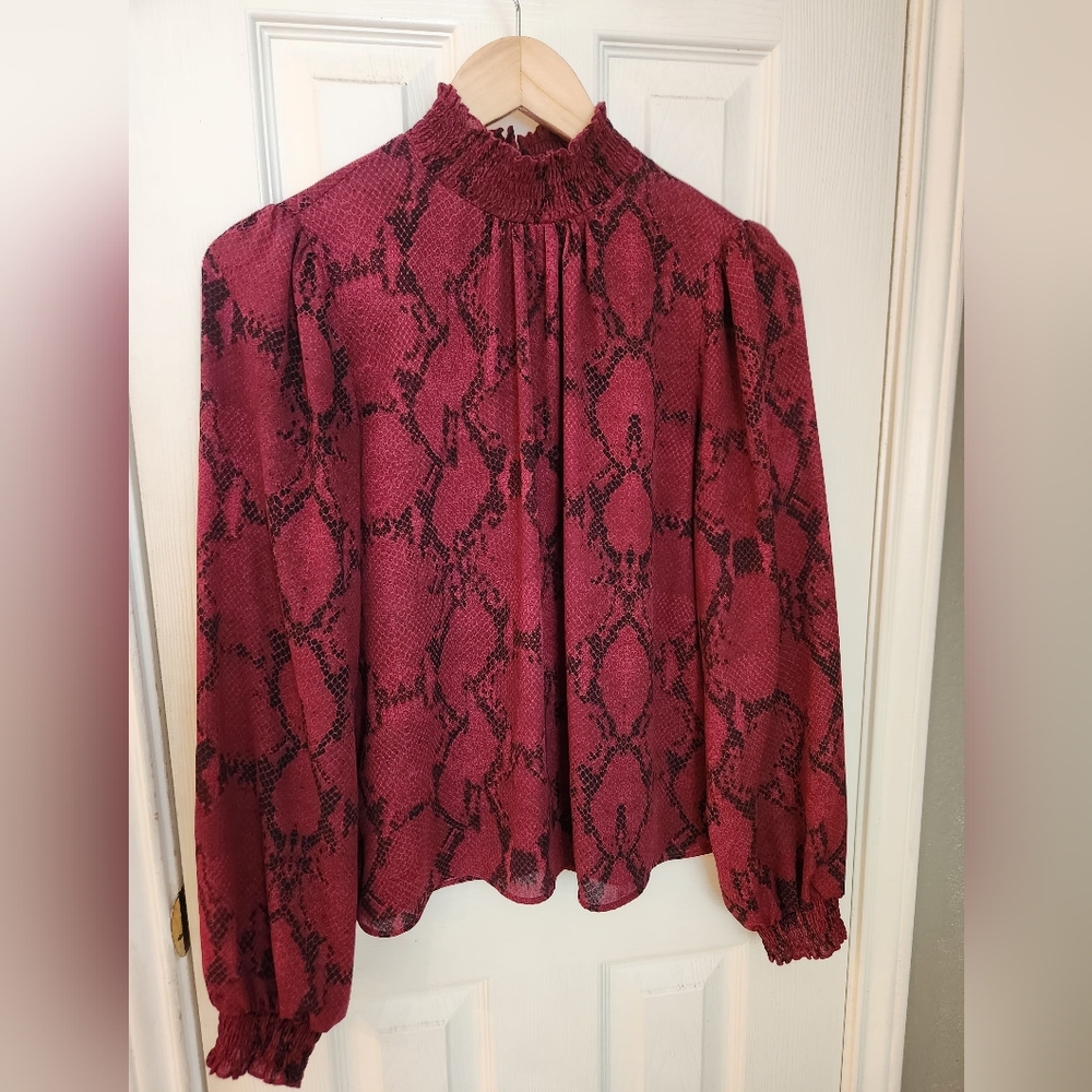 Banana Republic Wine-colored Women's Long-Sleeve Snake Print Blouse